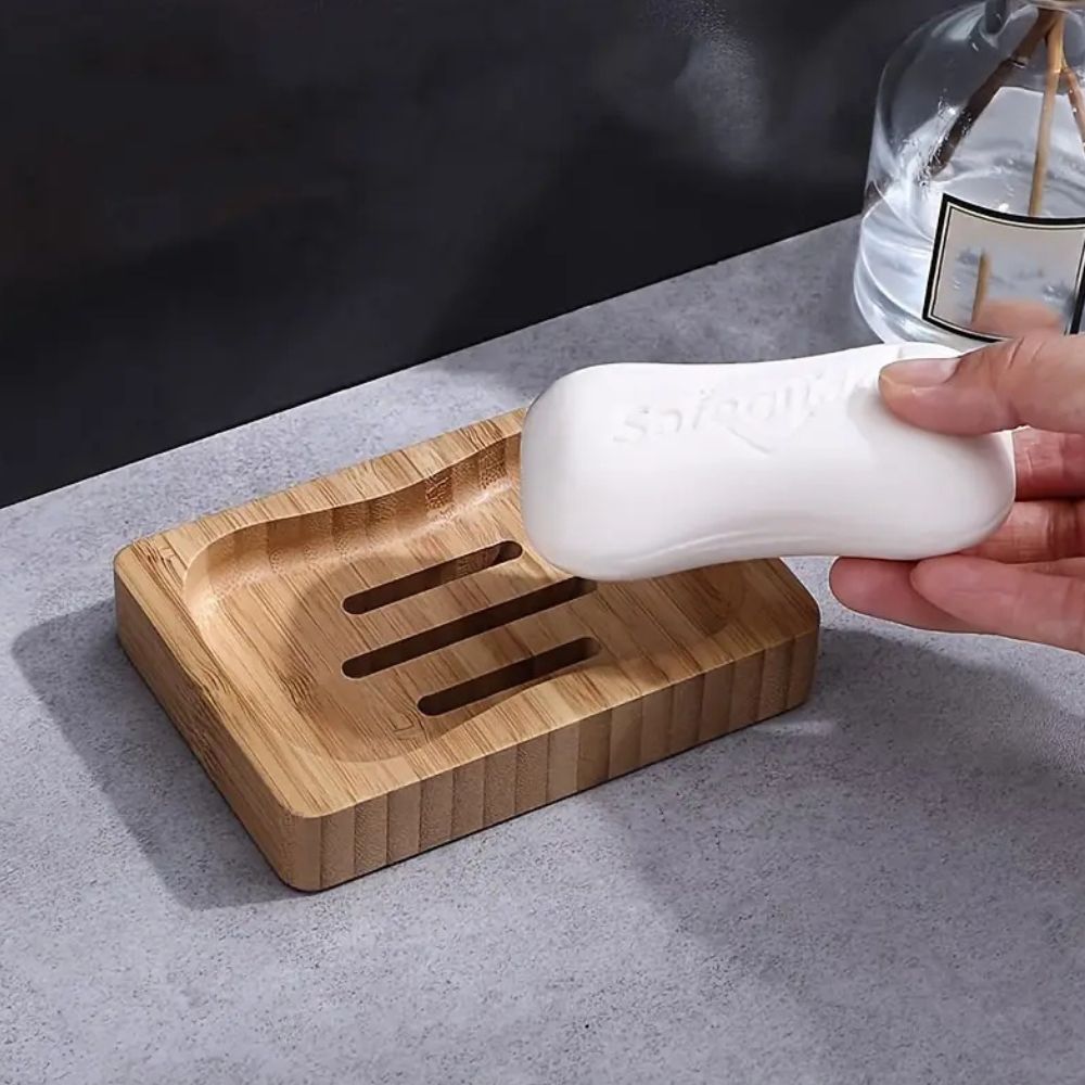 Natural Bamboo Soap Dish with Drainage Slots