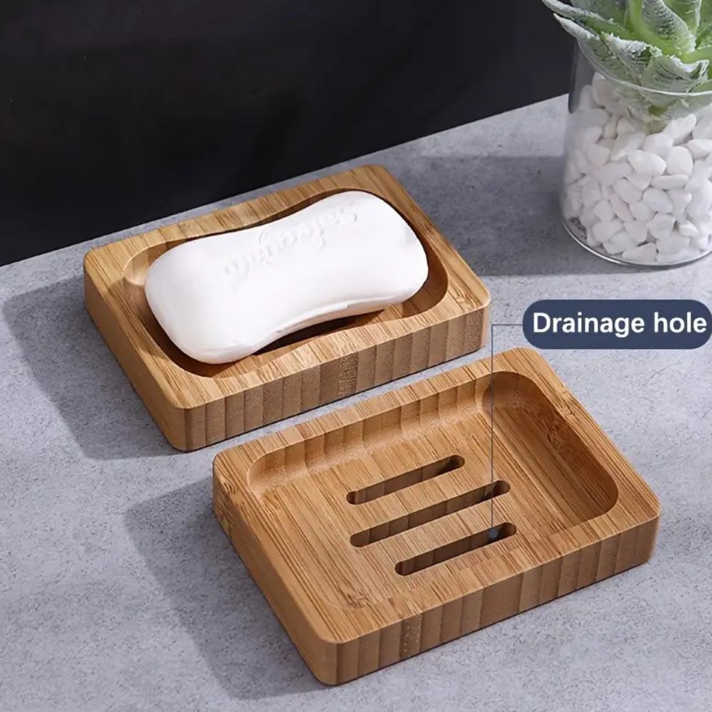 Natural Bamboo Soap Dish with Drainage Slots