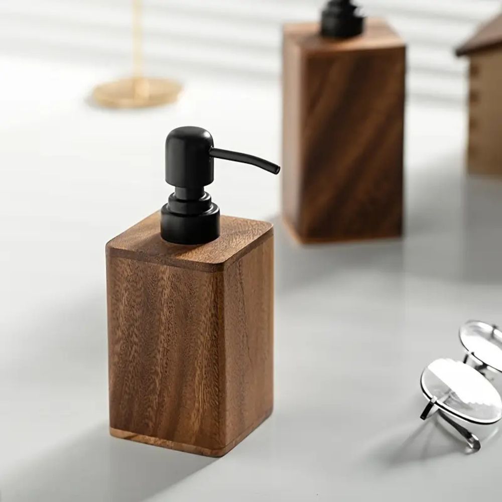 Natural Walnut Soap Dispenser with Black Pump