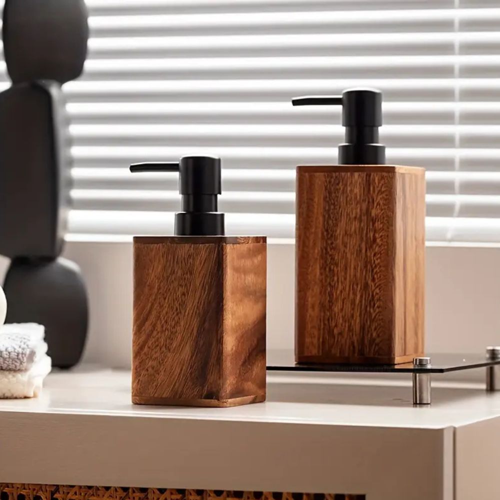 Natural Walnut Soap Dispenser with Black Pump