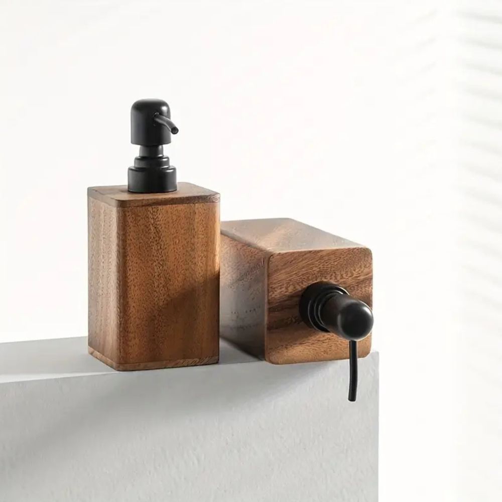 Natural Walnut Soap Dispenser with Black Pump