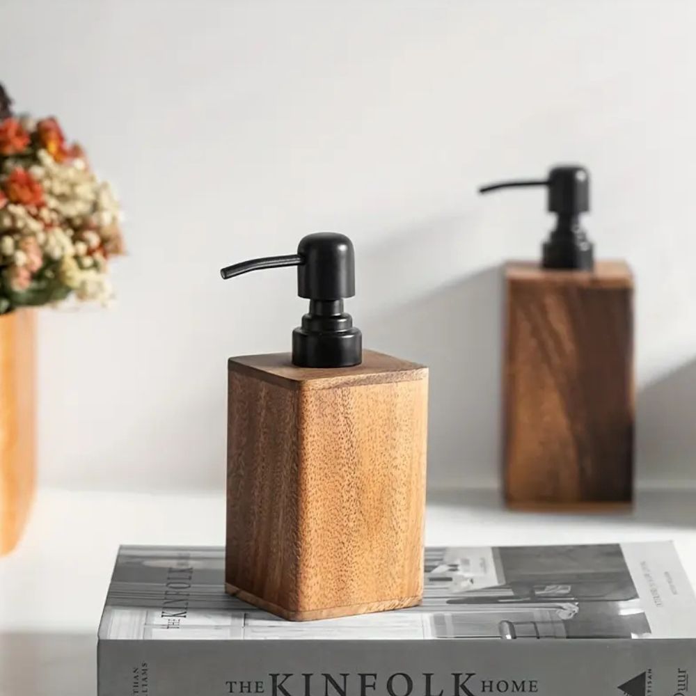 Natural Walnut Soap Dispenser with Black Pump