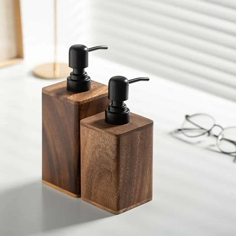 Natural Walnut Soap Dispenser with Black Pump