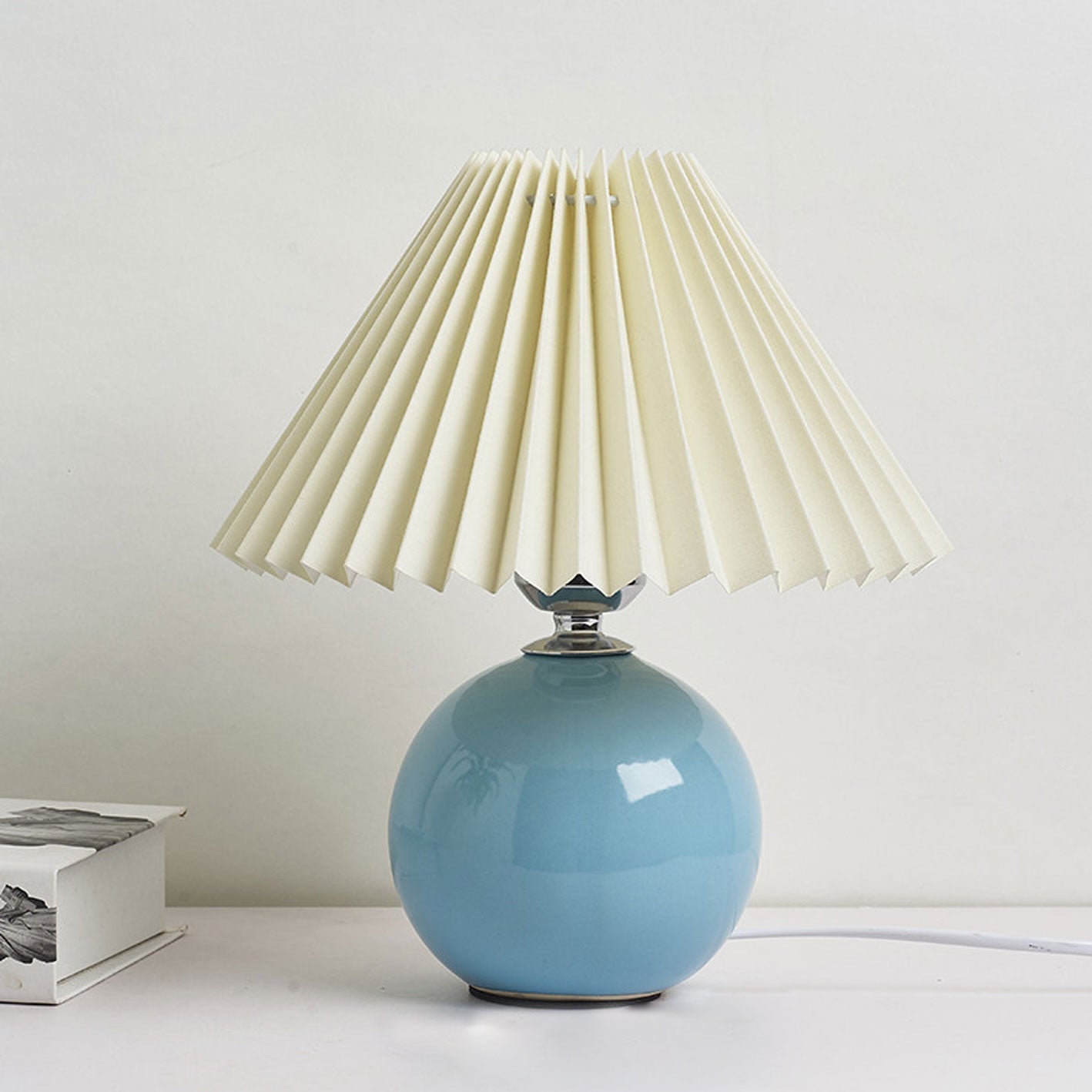 Nordic Ceramic Table Lamp with Pleated Shade