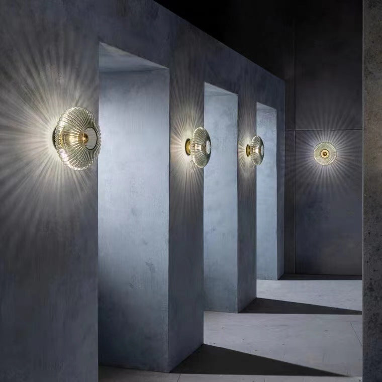 Nordic Ribbed Glass Round Wall Sconce Light
