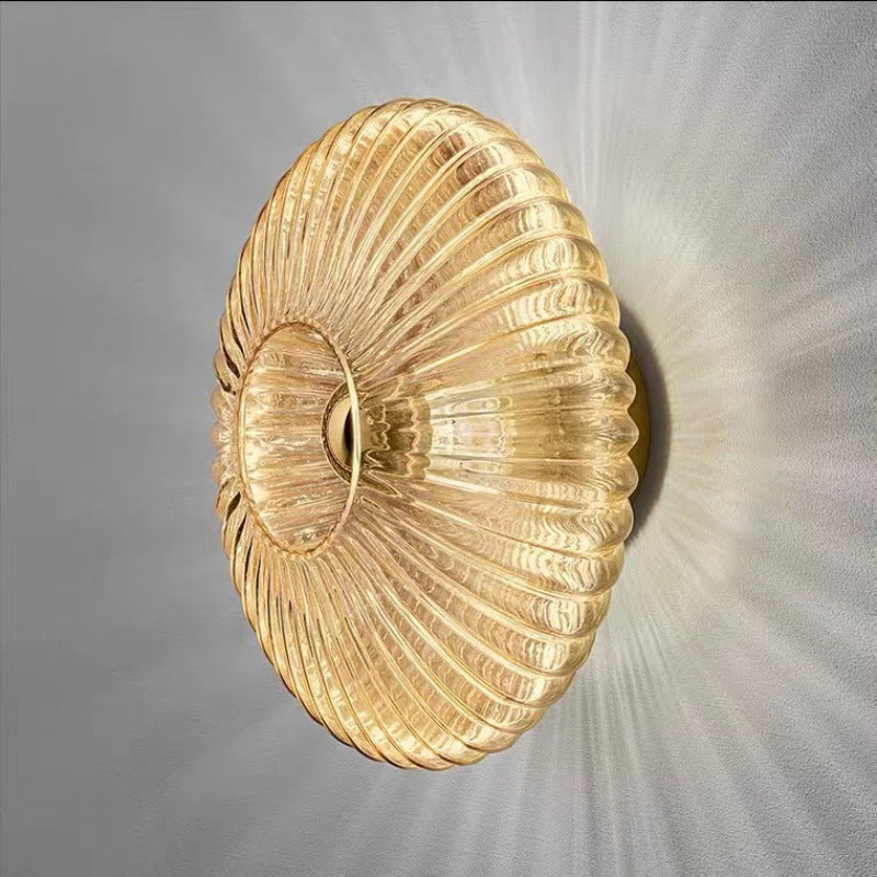 Nordic Ribbed Glass Round Wall Sconce Light