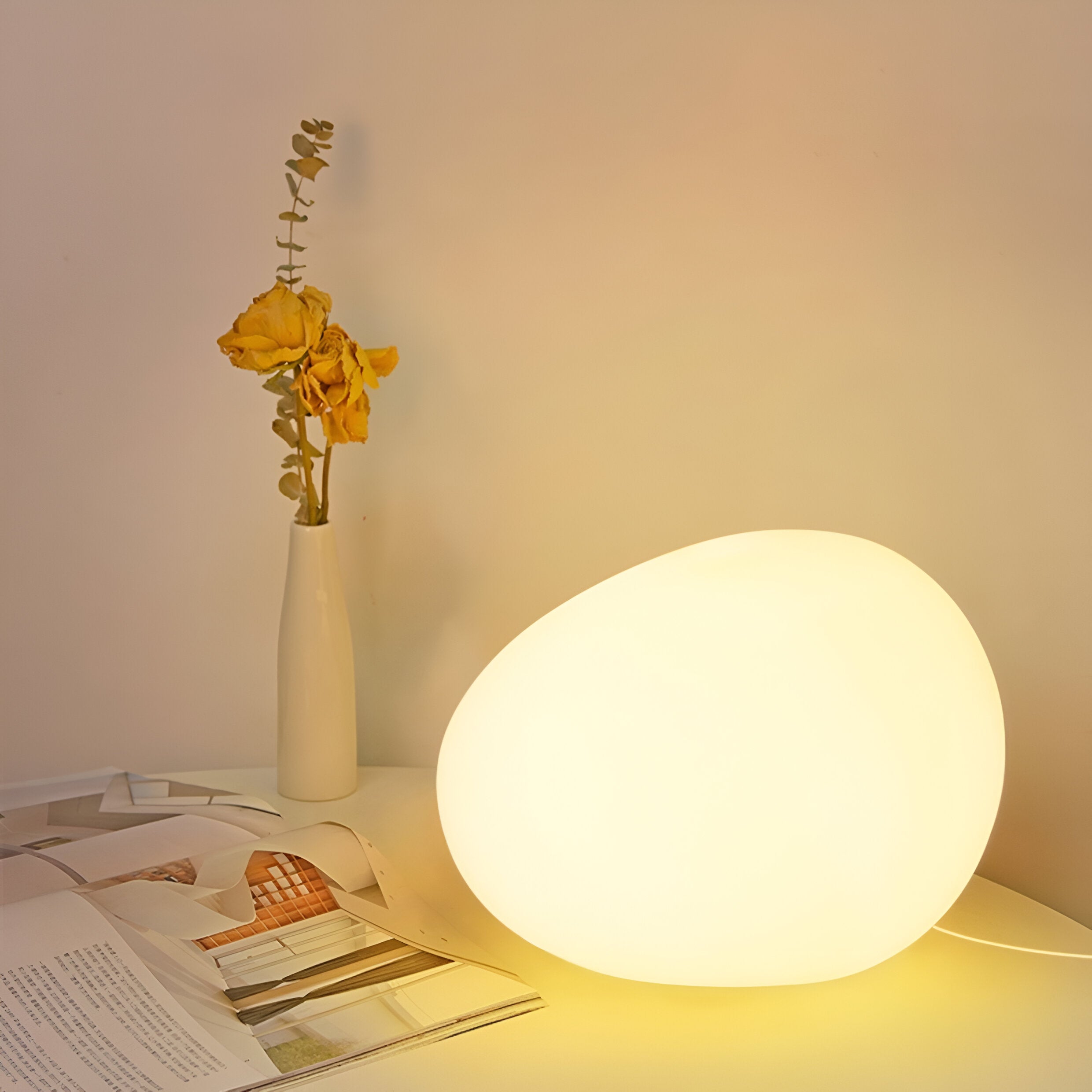 Nordic Stone Table Lamp with Soft LED Glow