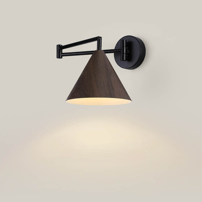 Nordic Swing Arm Sconce with Wood Cone Shade