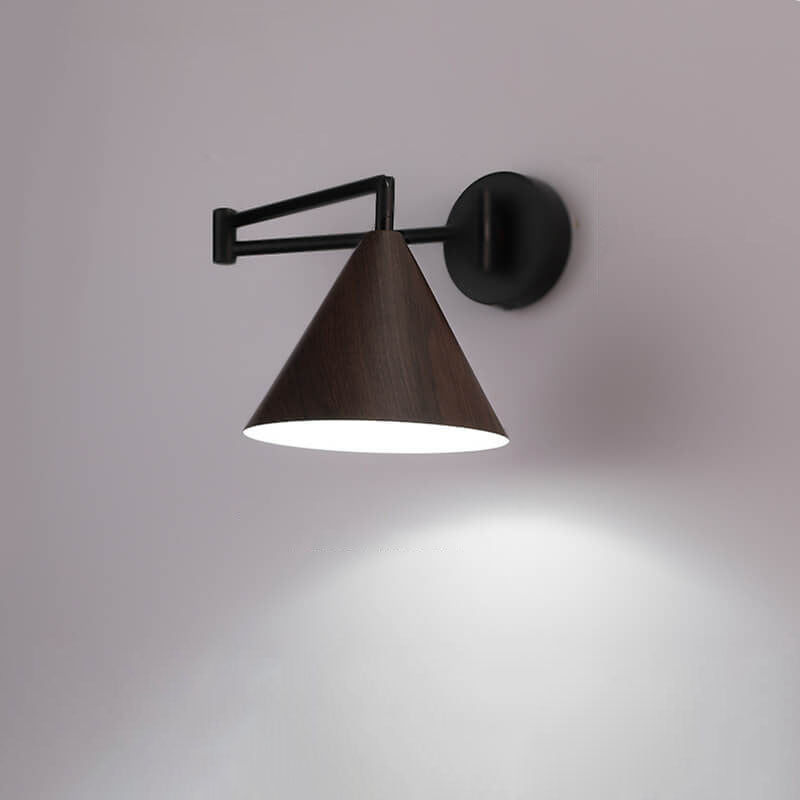 Nordic Swing Arm Sconce with Wood Cone Shade