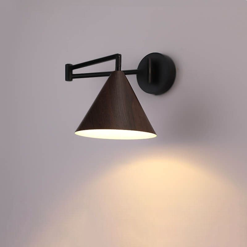 Nordic Swing Arm Sconce with Wood Cone Shade