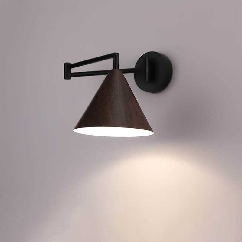 Nordic Swing Arm Sconce with Wood Cone Shade