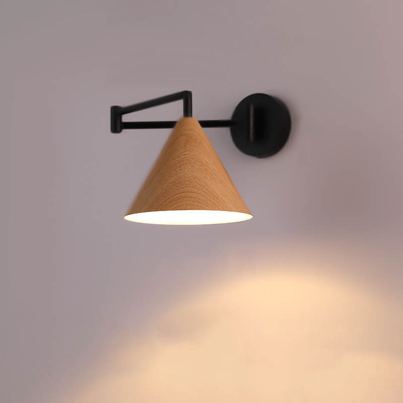 Nordic Swing Arm Sconce with Wood Cone Shade