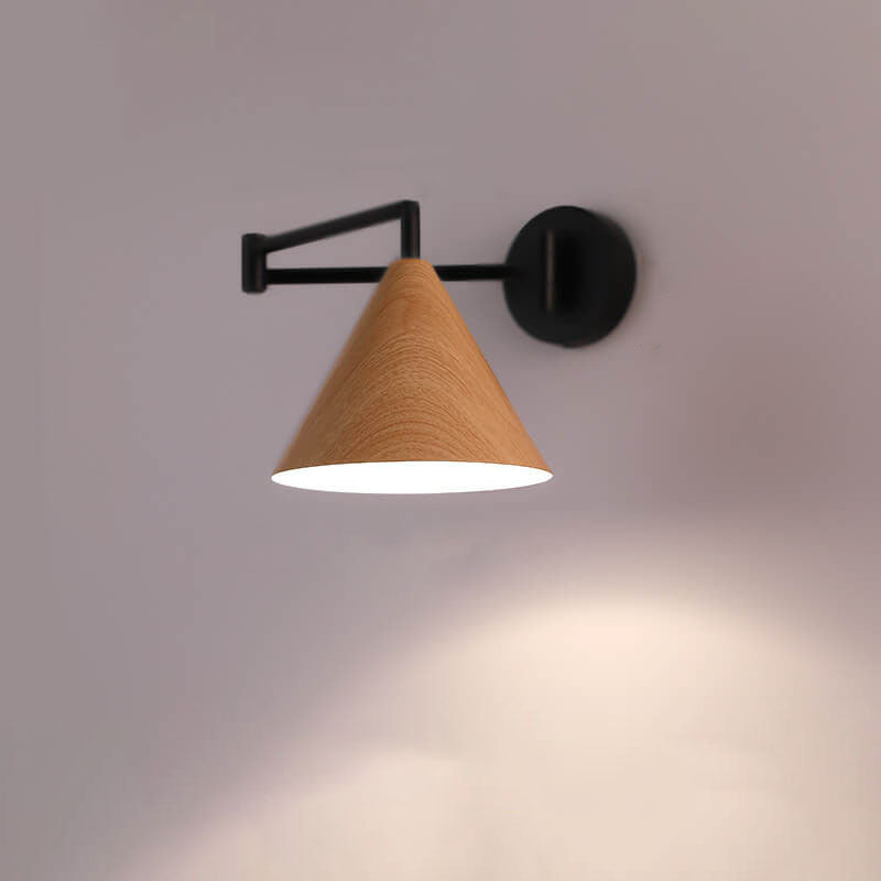 Nordic Swing Arm Sconce with Wood Cone Shade