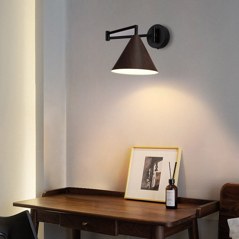 Nordic Swing Arm Sconce with Wood Cone Shade