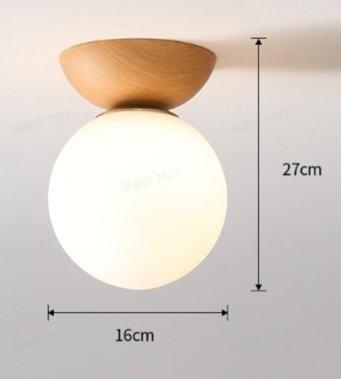 Nordic Wood Globe Ceiling Light Frosted Glass