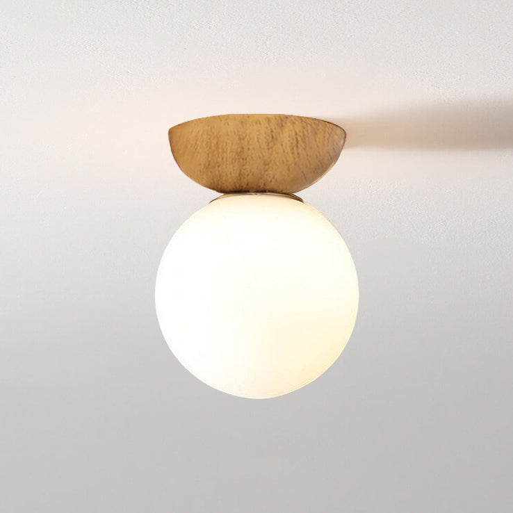 Nordic Wood Globe Ceiling Light Frosted Glass