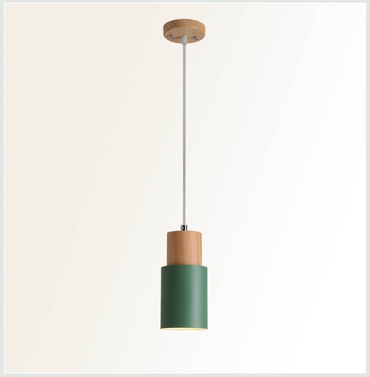 Nordic Wood Pendant Light with Metal Cylinder