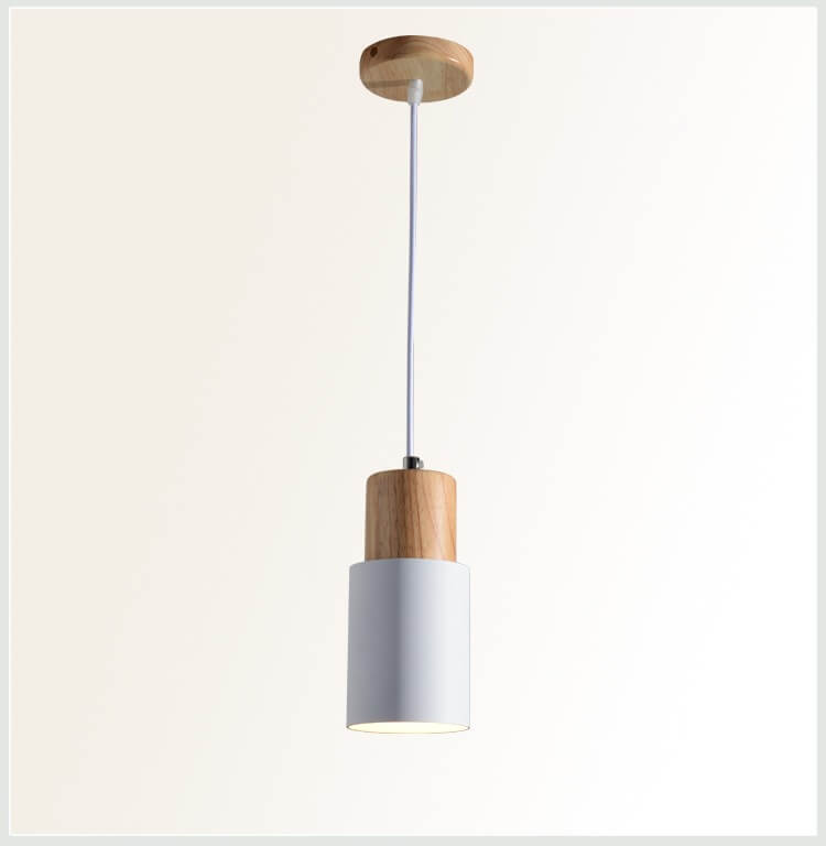 Nordic Wood Pendant Light with Metal Cylinder