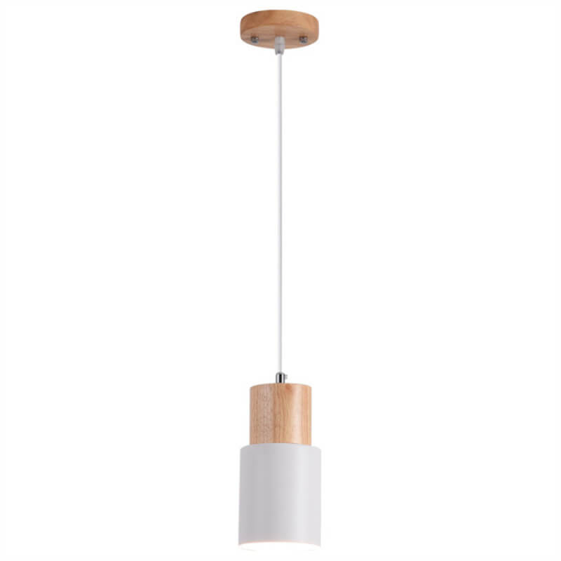 Nordic Wood Pendant Light with Metal Cylinder