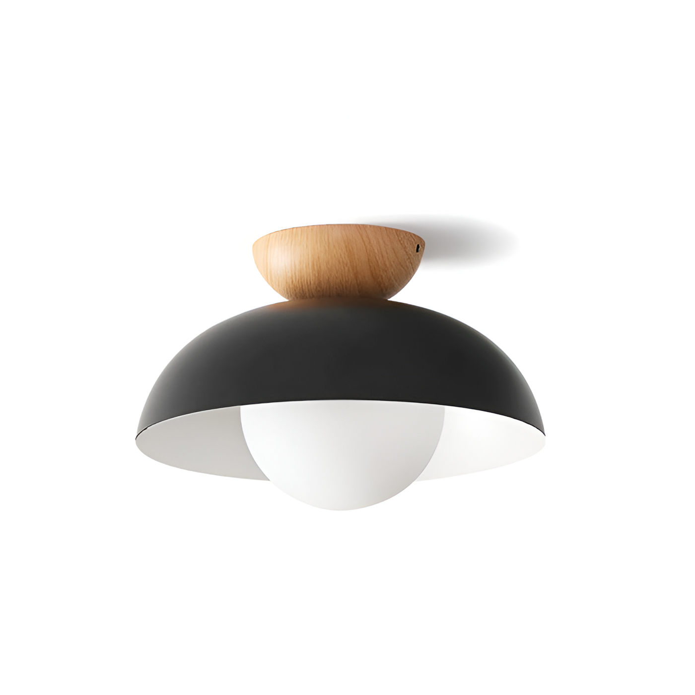 Modern Glass Dome Ceiling Light Wood Accent