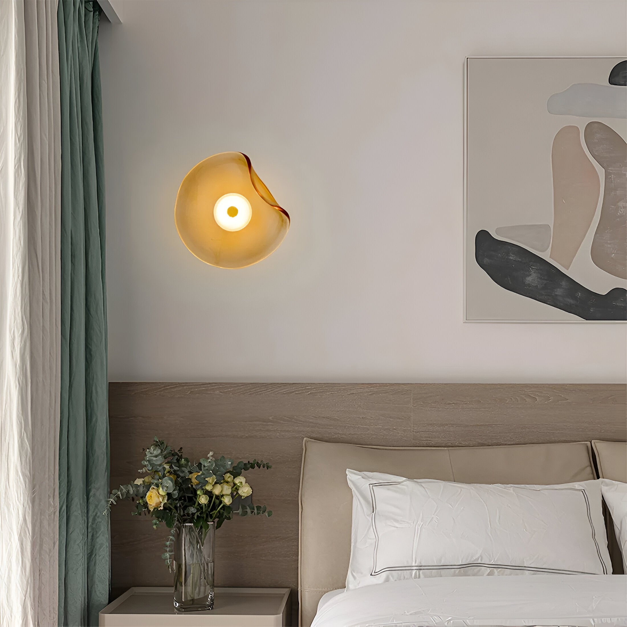 Japandi Glass Wall Sconce with Curved Shade