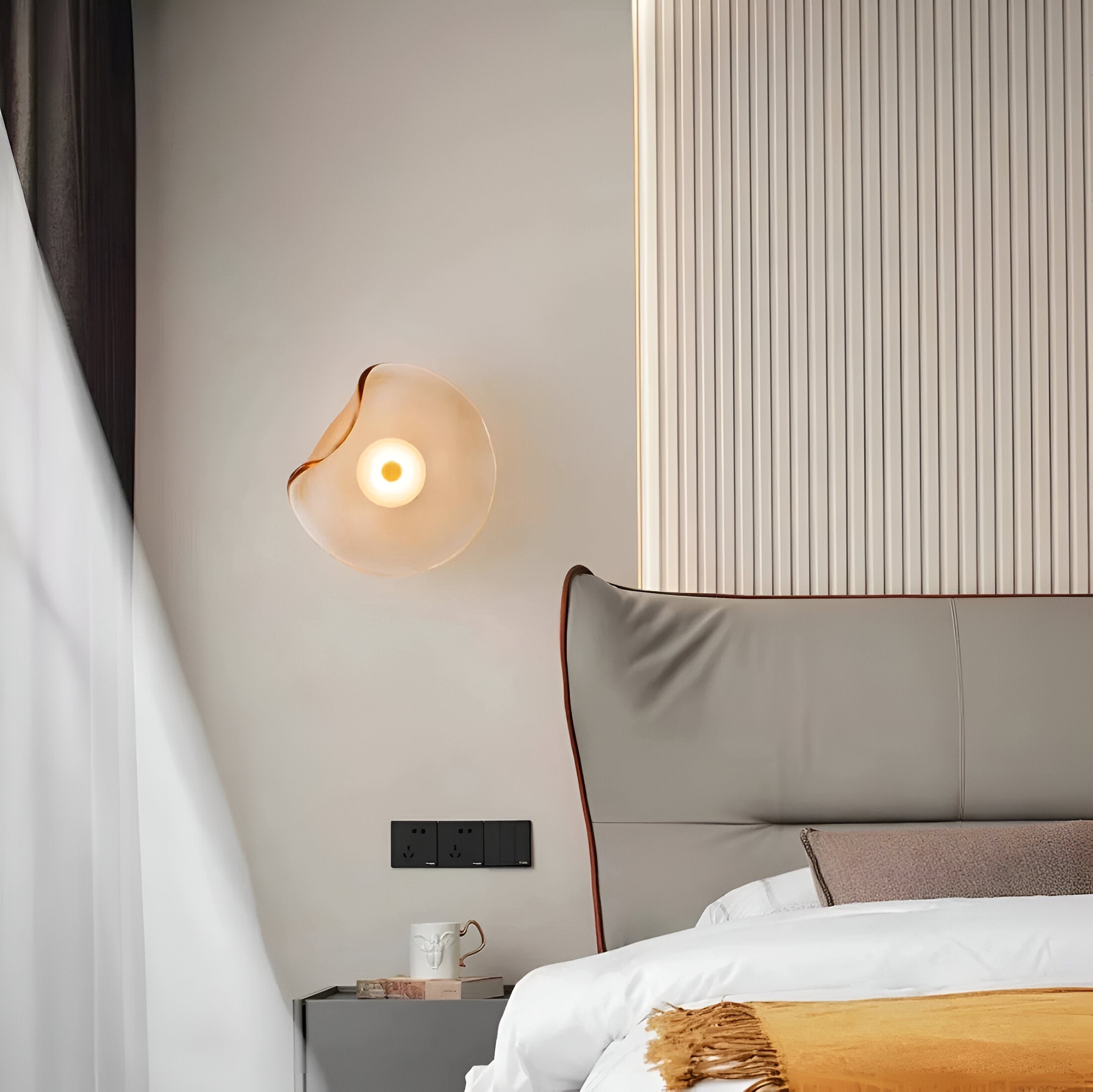 Japandi Glass Wall Sconce with Curved Shade