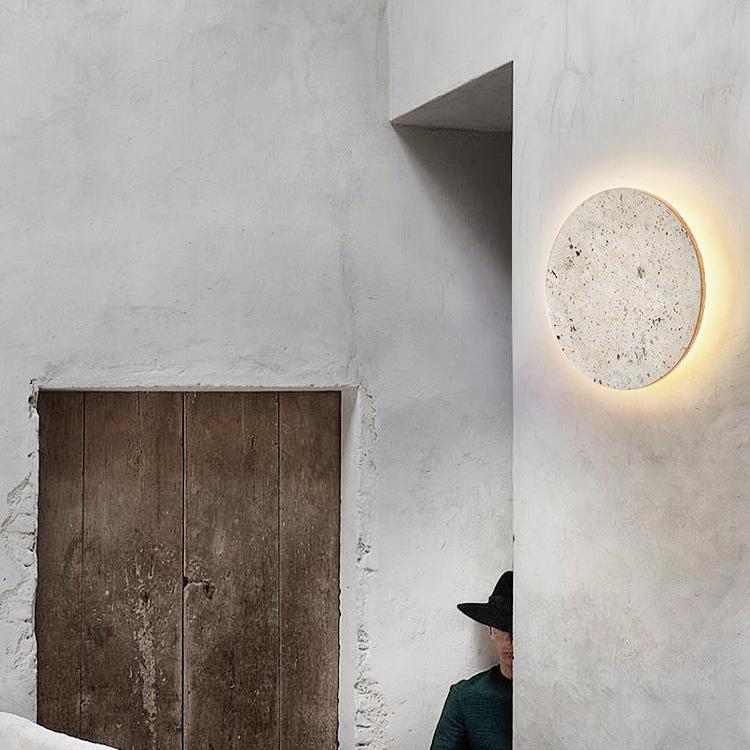 Natural Travertine Wall Sconce with Halo Glow