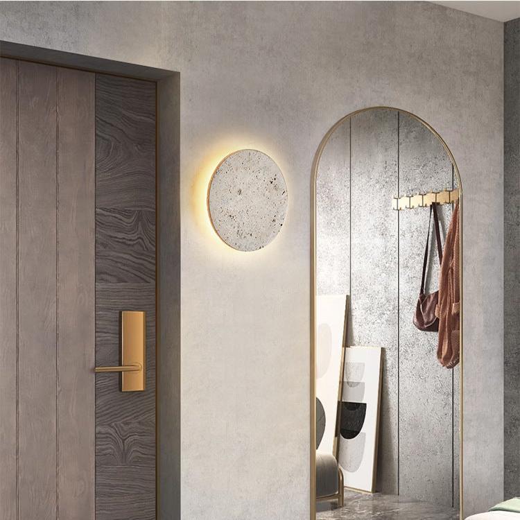 Natural Travertine Wall Sconce with Halo Glow