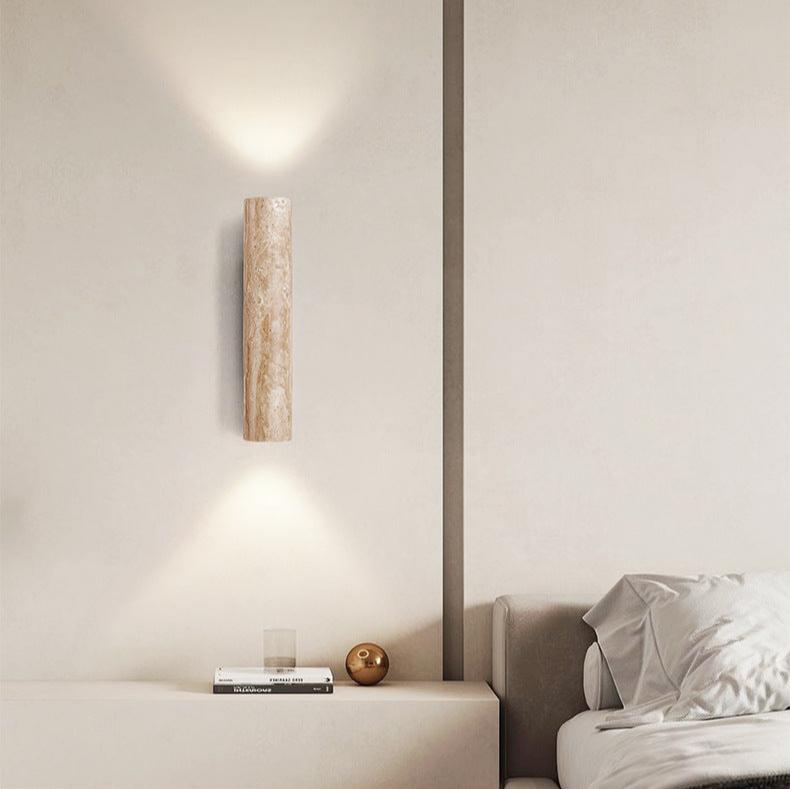 Travertine Wall Sconce with Solid Wood Base
