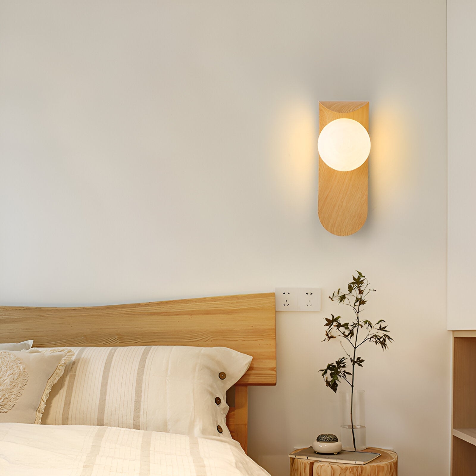 Nordic Wood Globe Wall Sconce with LED Glow