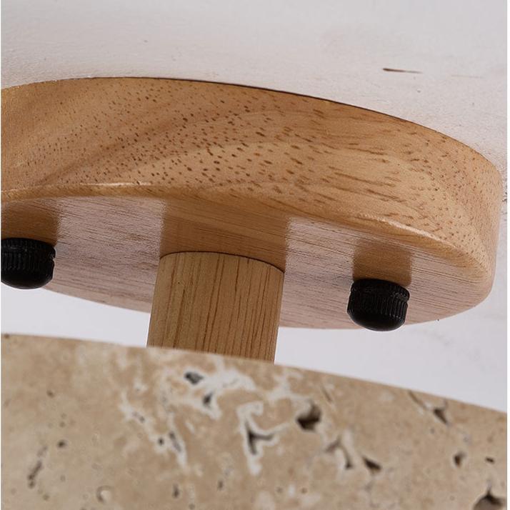 Round Travertine Ceiling Light with Wood Trim