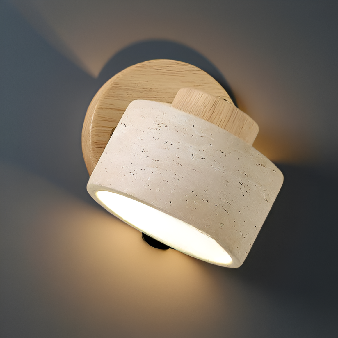 Travertine Wood Wall Sconce with Pivot Shade