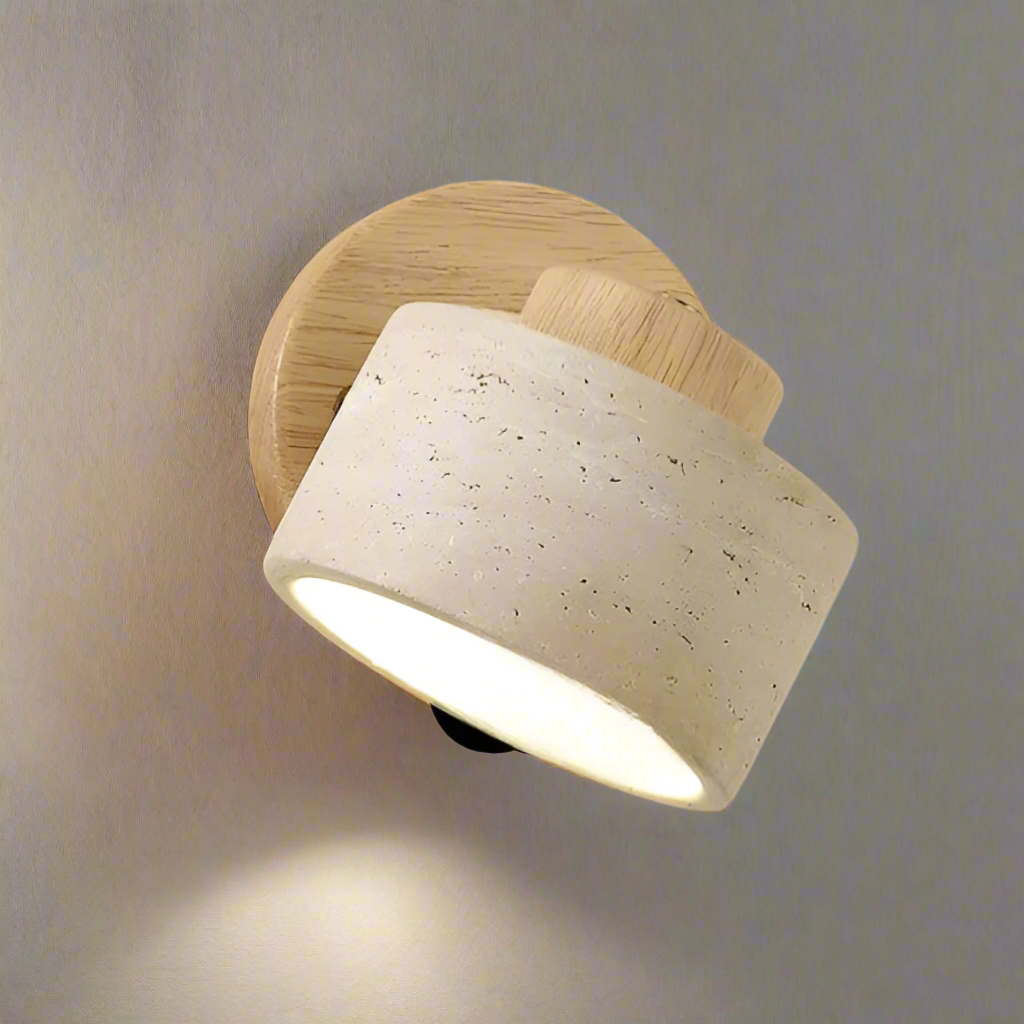 Travertine Wood Wall Sconce with Pivot Shade