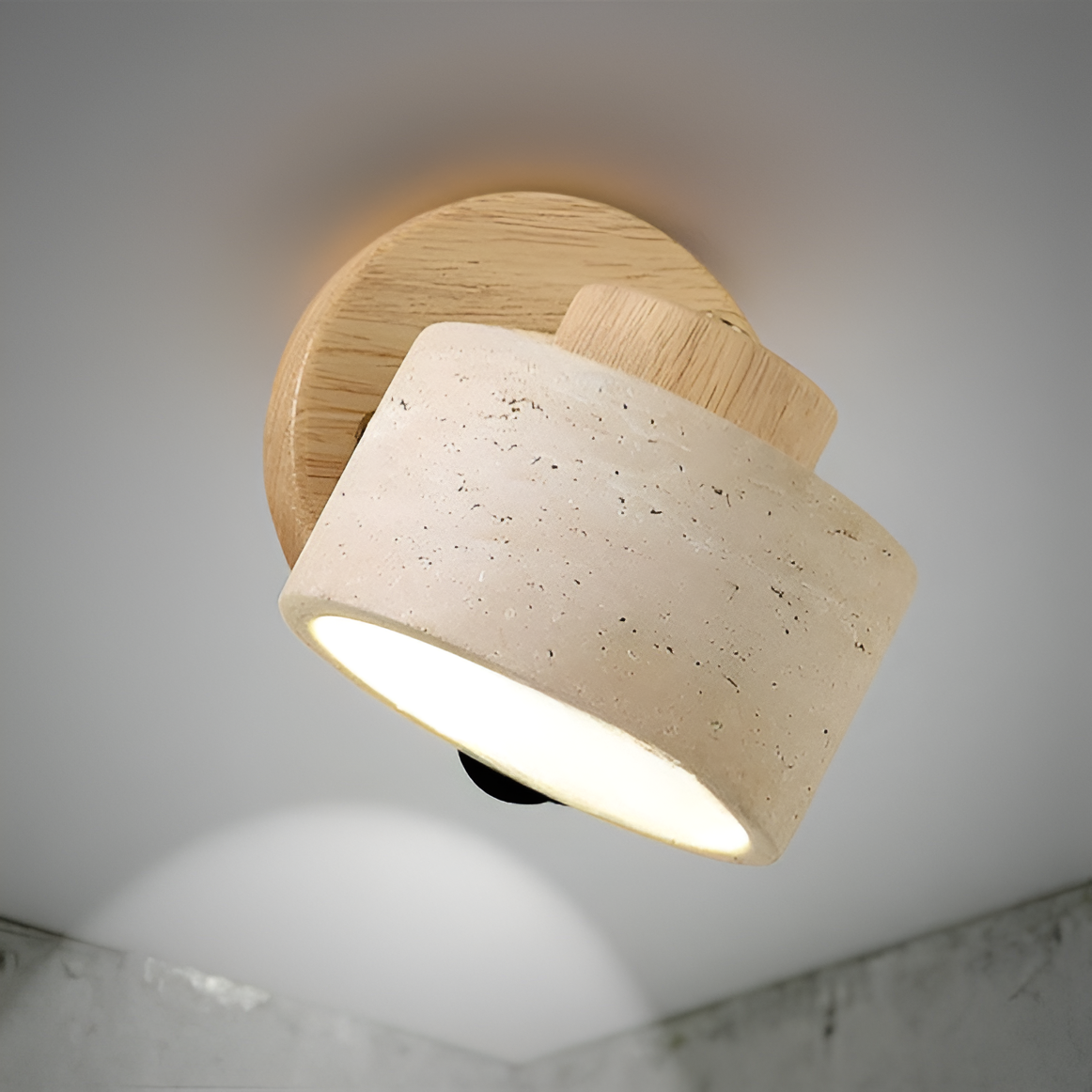Travertine Wood Wall Sconce with Pivot Shade