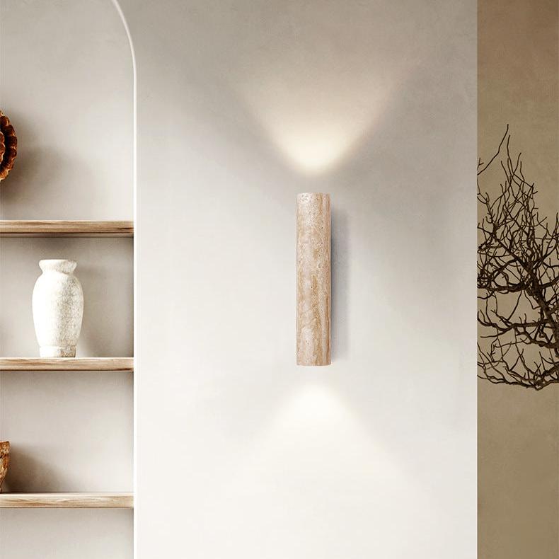 Travertine Wall Sconce with Solid Wood Base