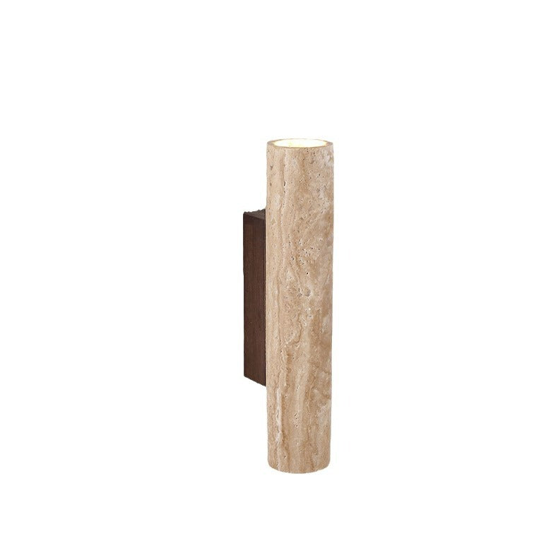 Travertine Wall Sconce with Solid Wood Base