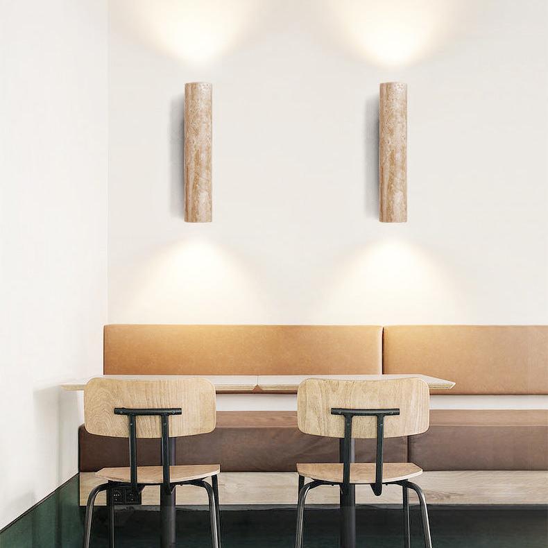 Travertine Wall Sconce with Solid Wood Base