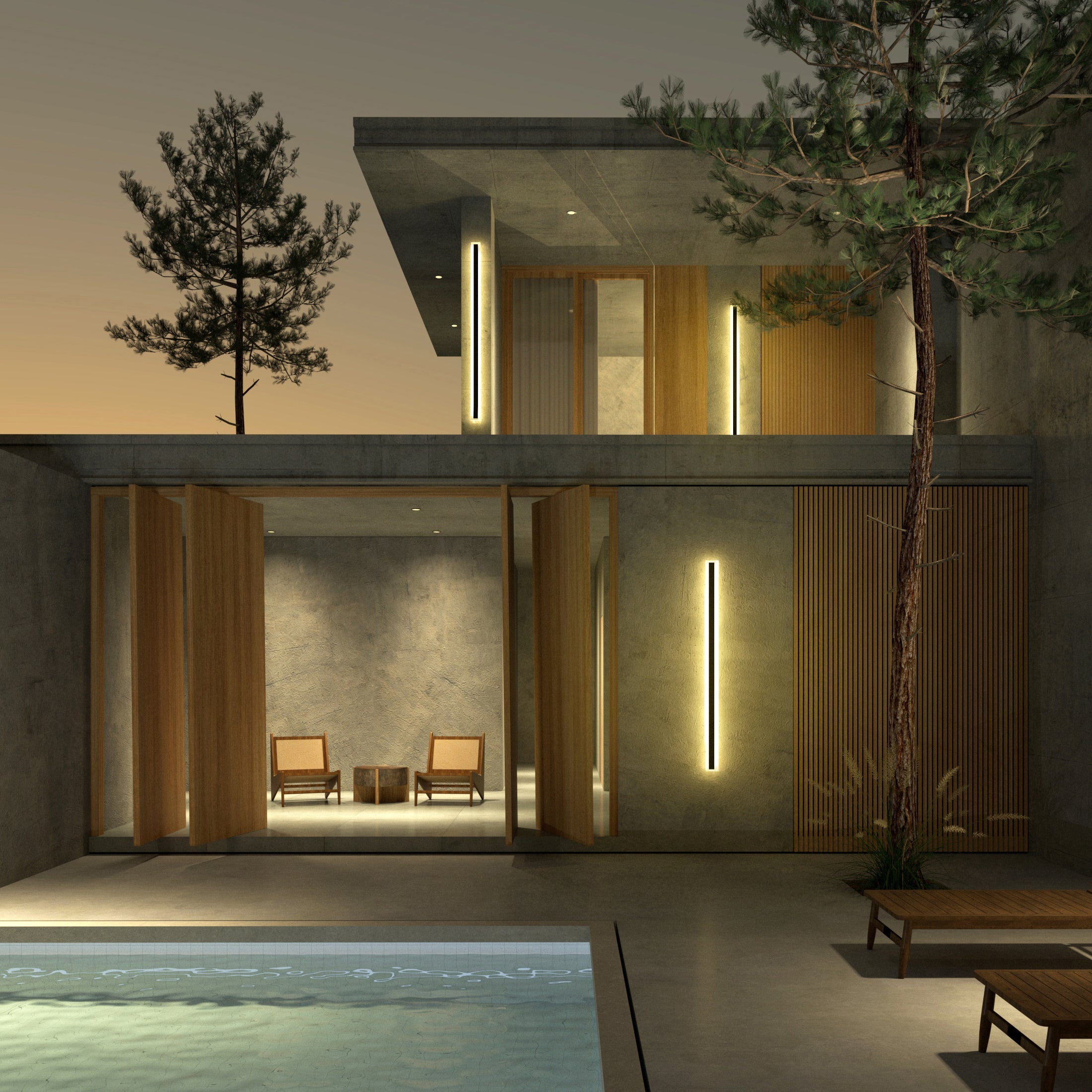 Outdoor Linear LED Wall Lamp with Back Glow
