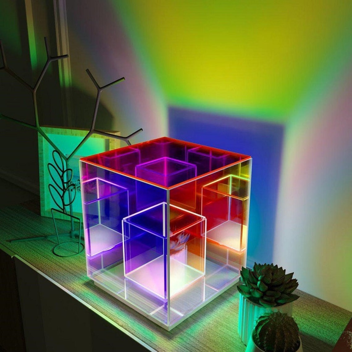 Prismatic Acrylic Cube Table Lamp with RGB