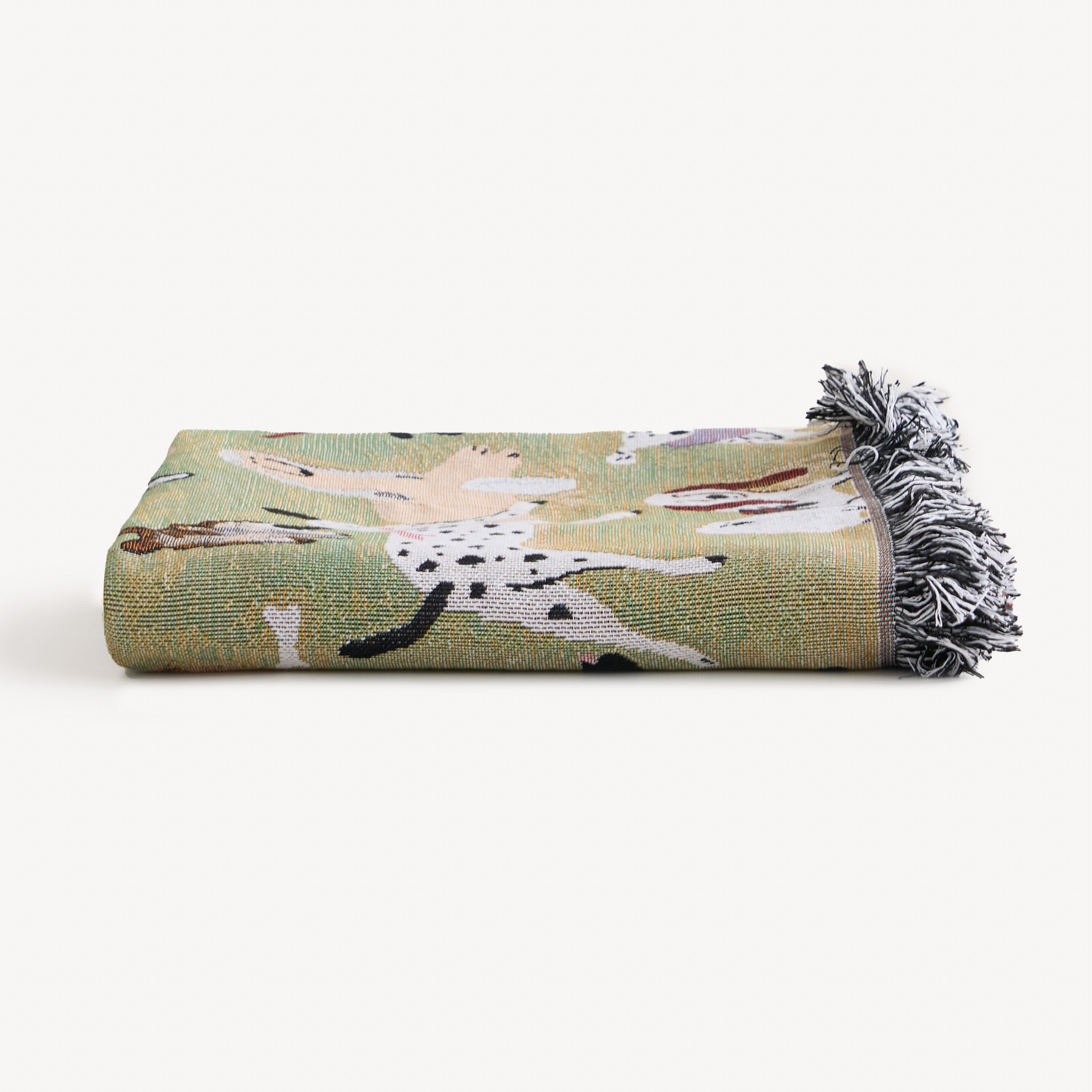 Playful Dog Print Throw Blanket with Fringe
