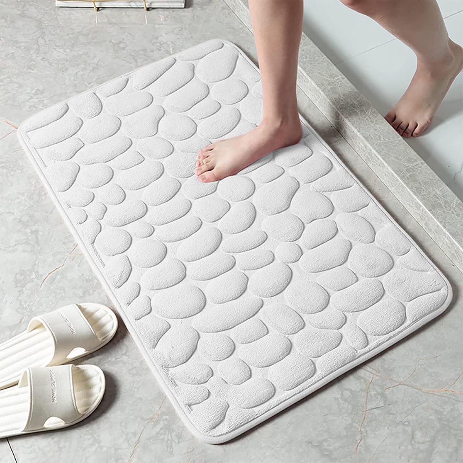 Plush Cobblestone Bath Mat with Non Slip Base
