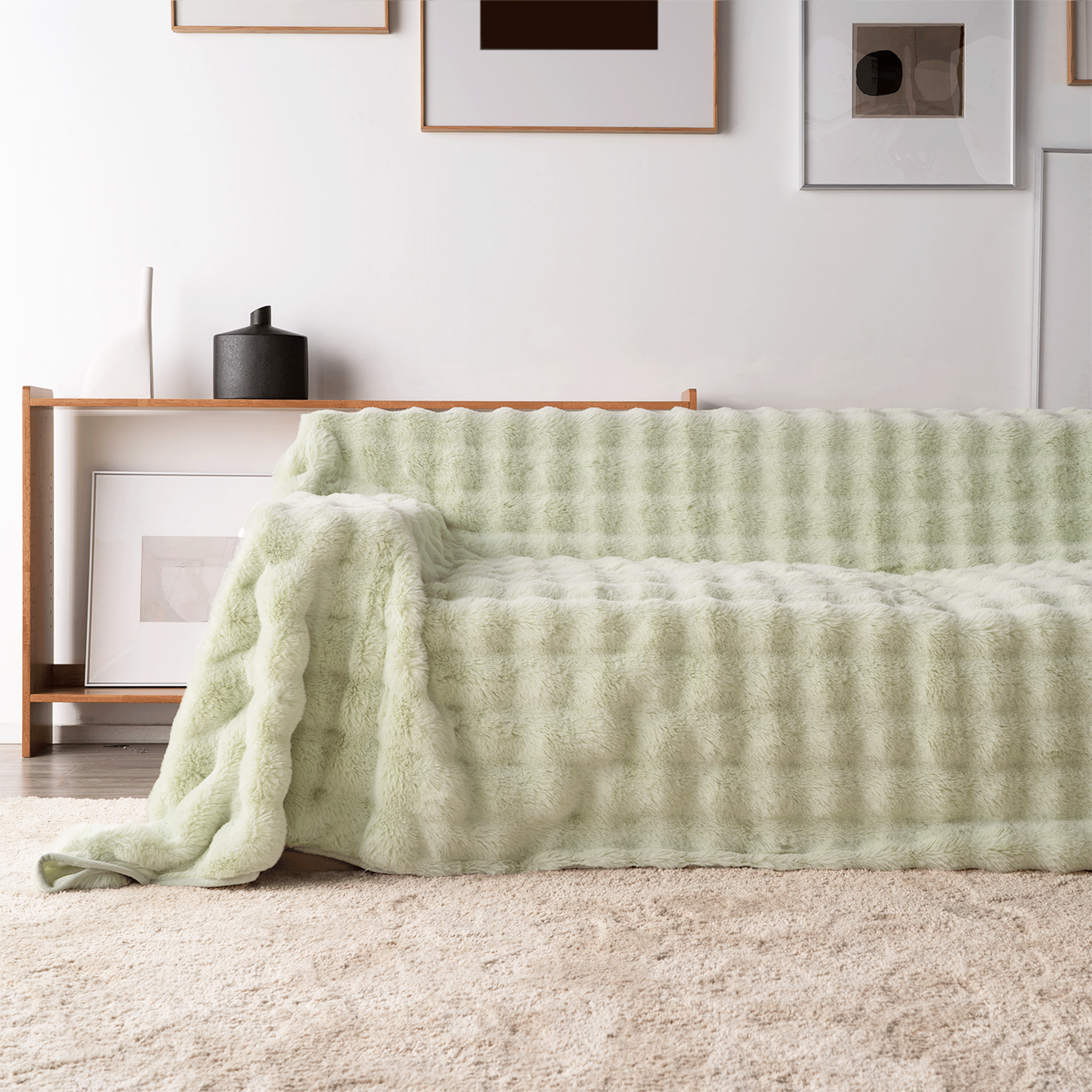 Plush Faux Fur Sofa Cover with Ribbed Texture
