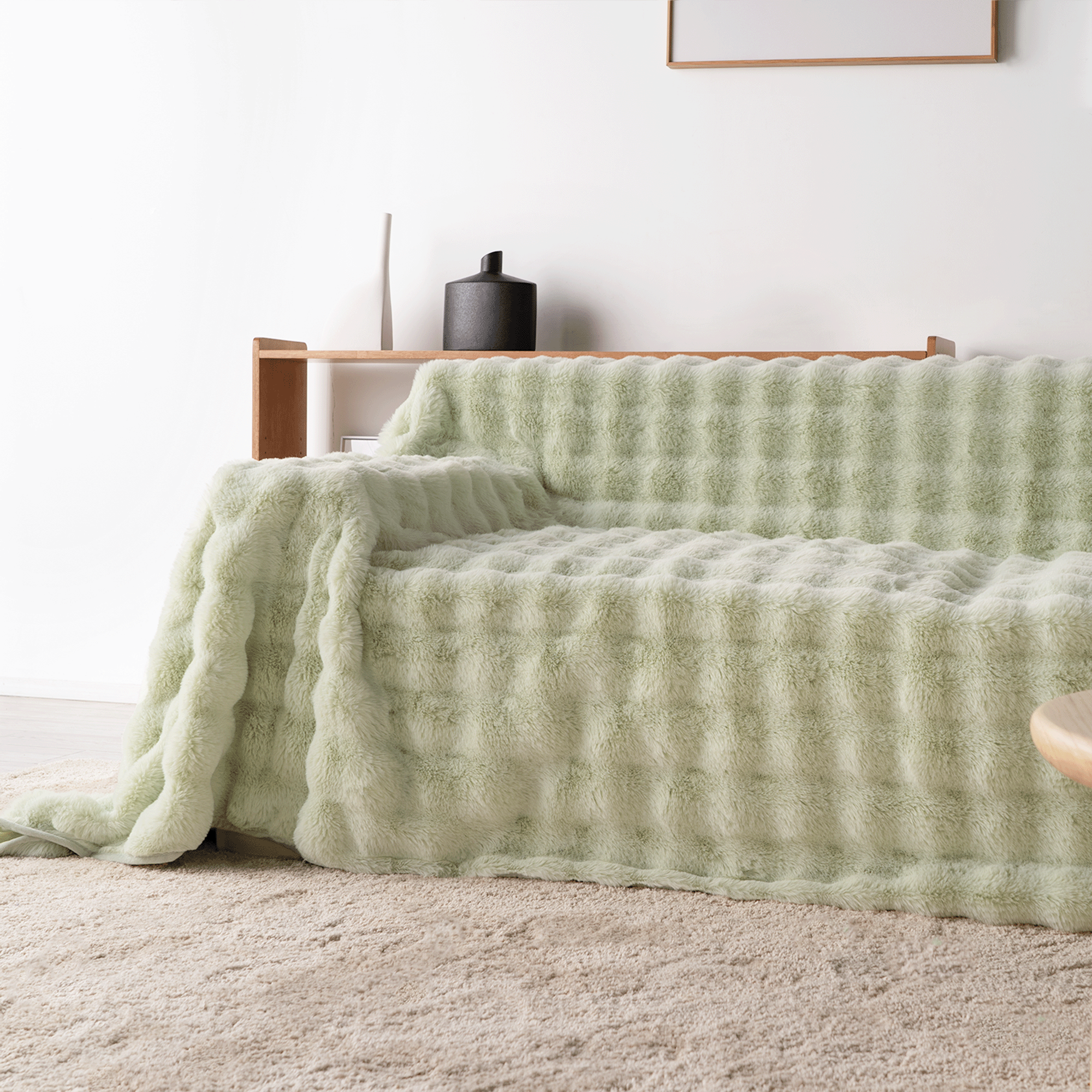 Plush Faux Fur Sofa Cover with Ribbed Texture
