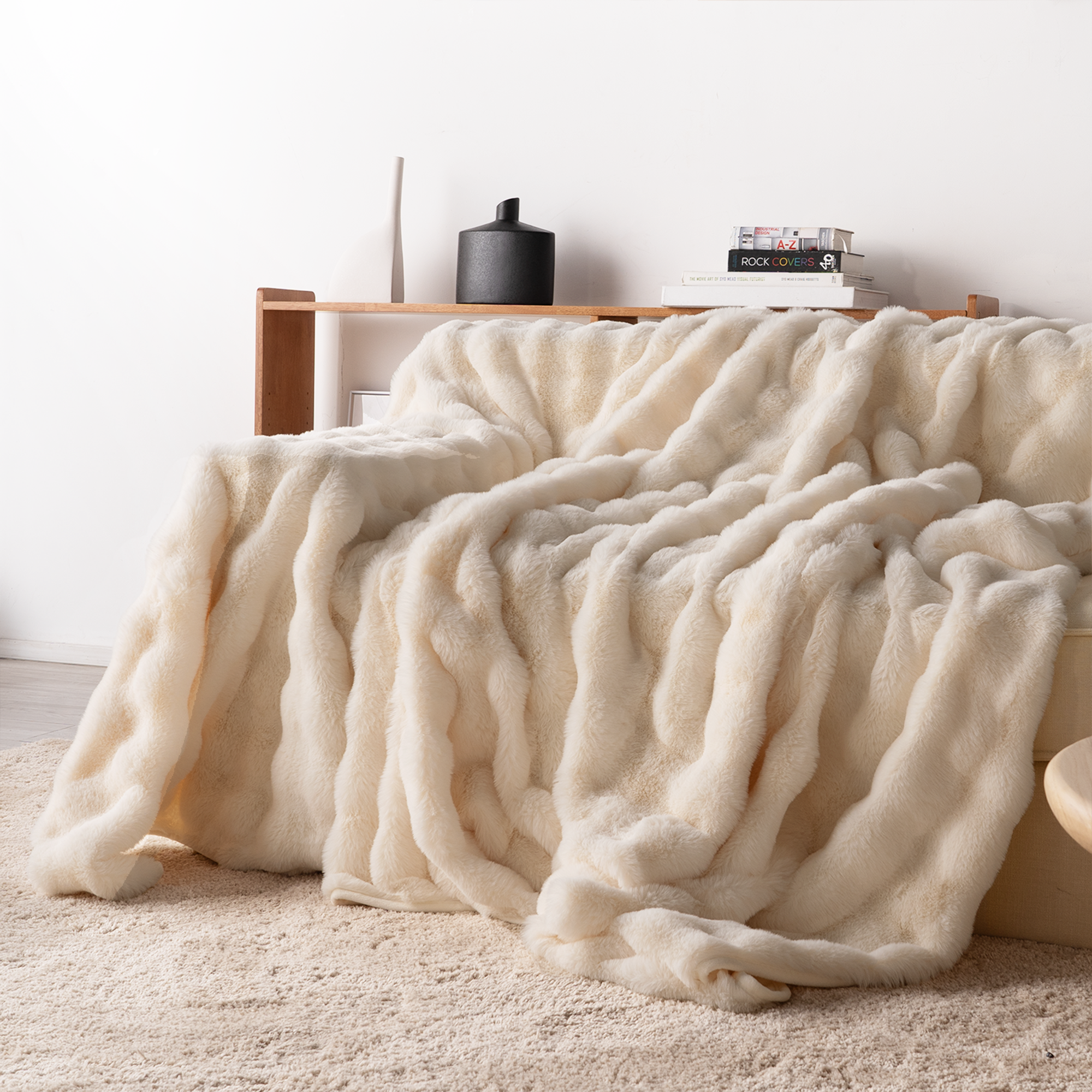 Plush Faux Fur Sofa Cover with Ribbed Texture