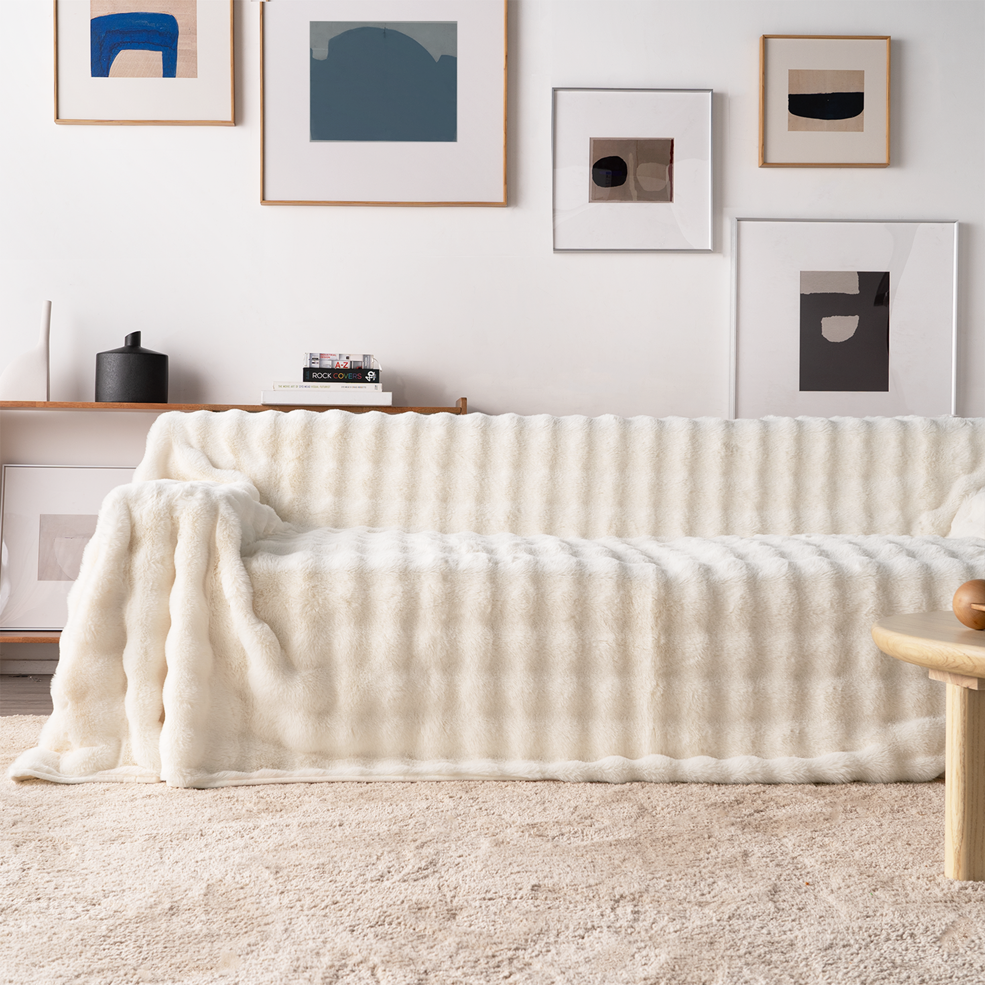 Plush Faux Fur Sofa Cover with Ribbed Texture