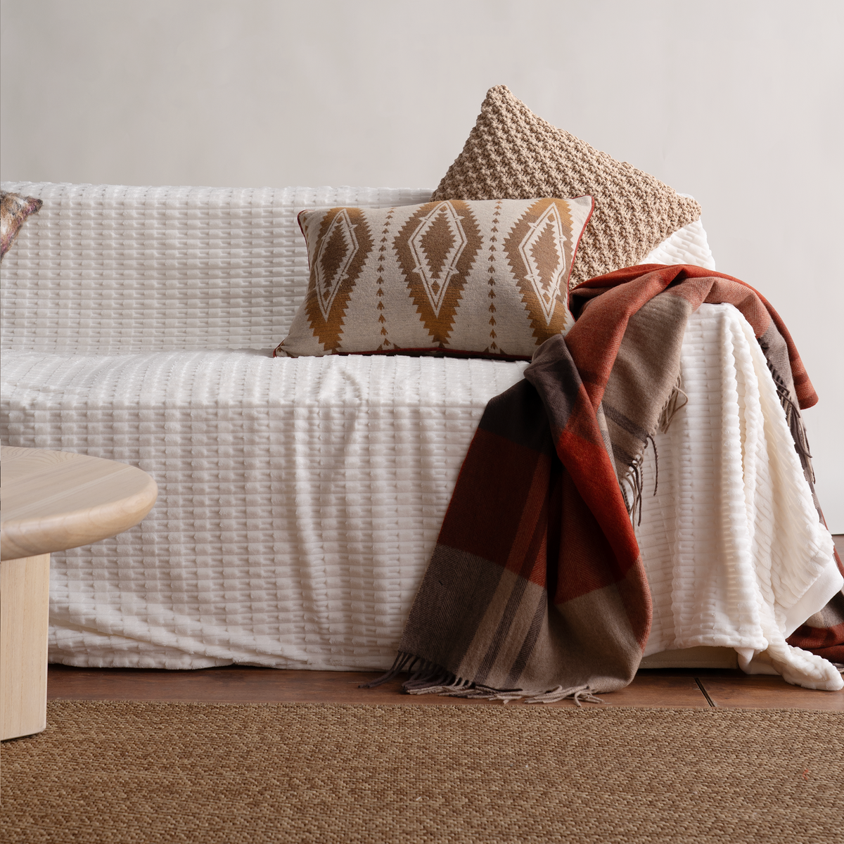 Plush Faux Fur Sofa Throw with Waffle Texture