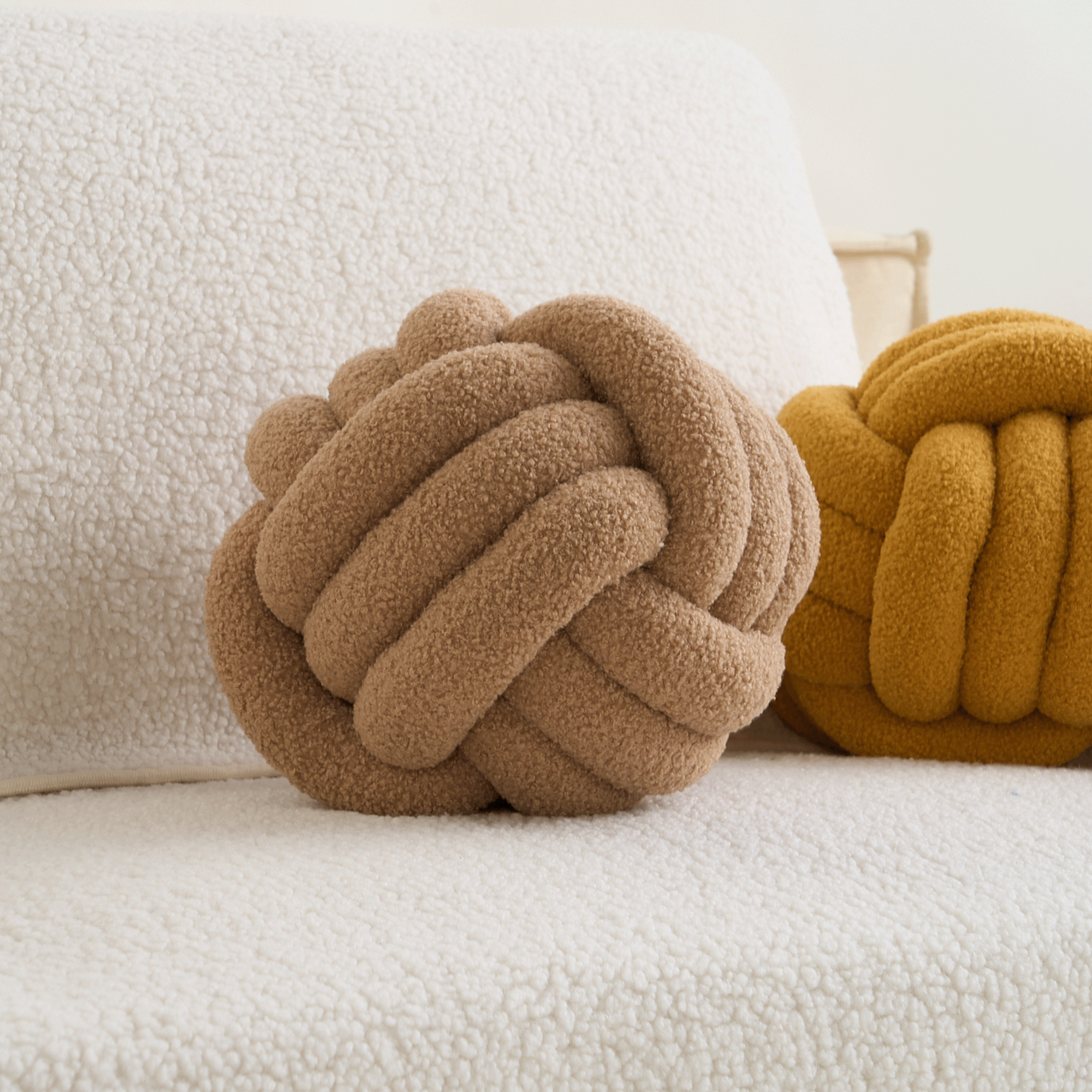 Plush Knot Ball Pillow with Berber Texture