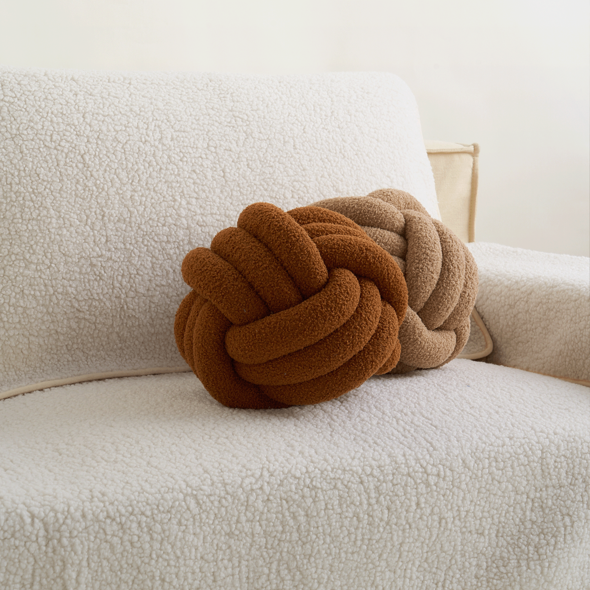 Plush Knot Ball Pillow with Berber Texture