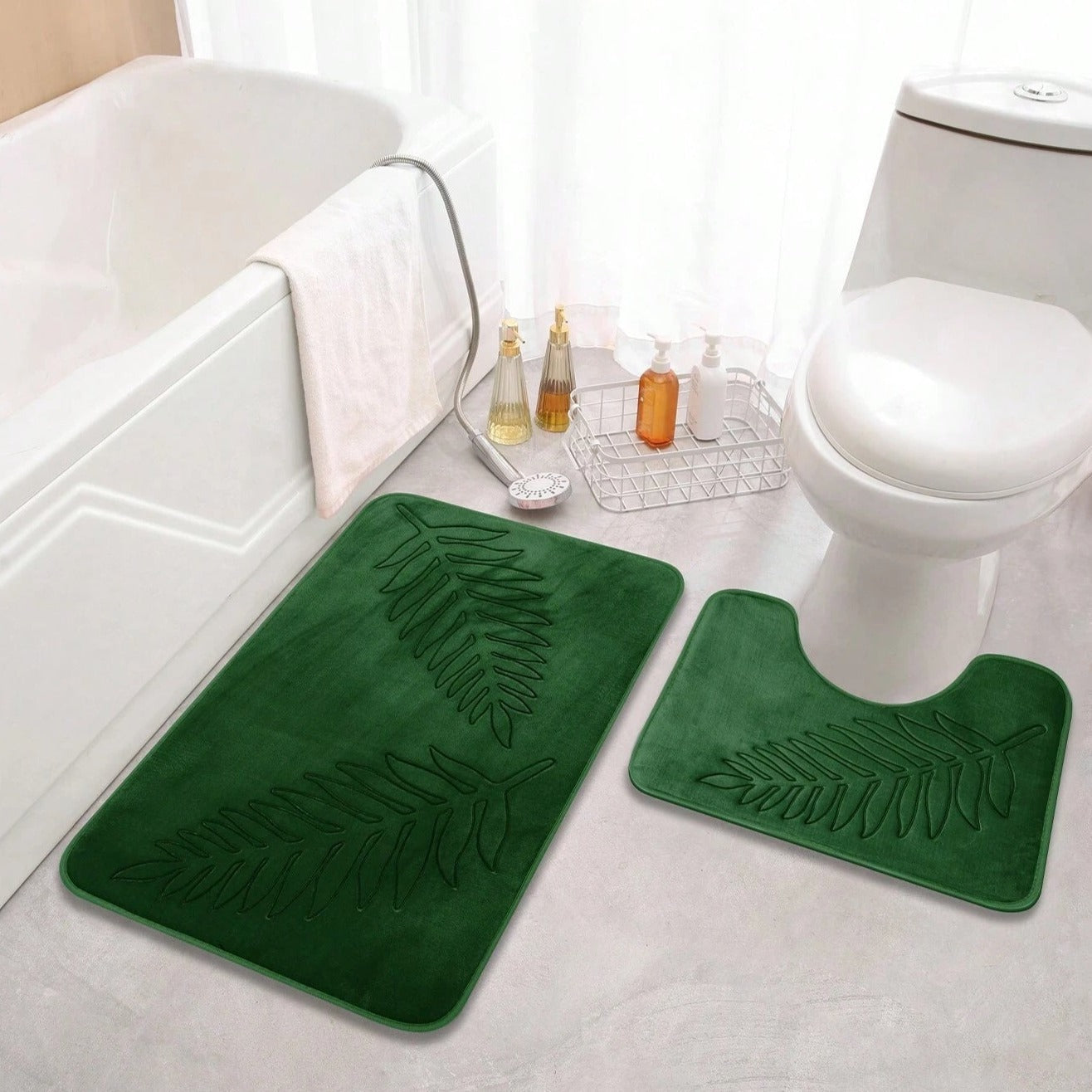 Plush Memory Foam Bath Mat Set with Leaves