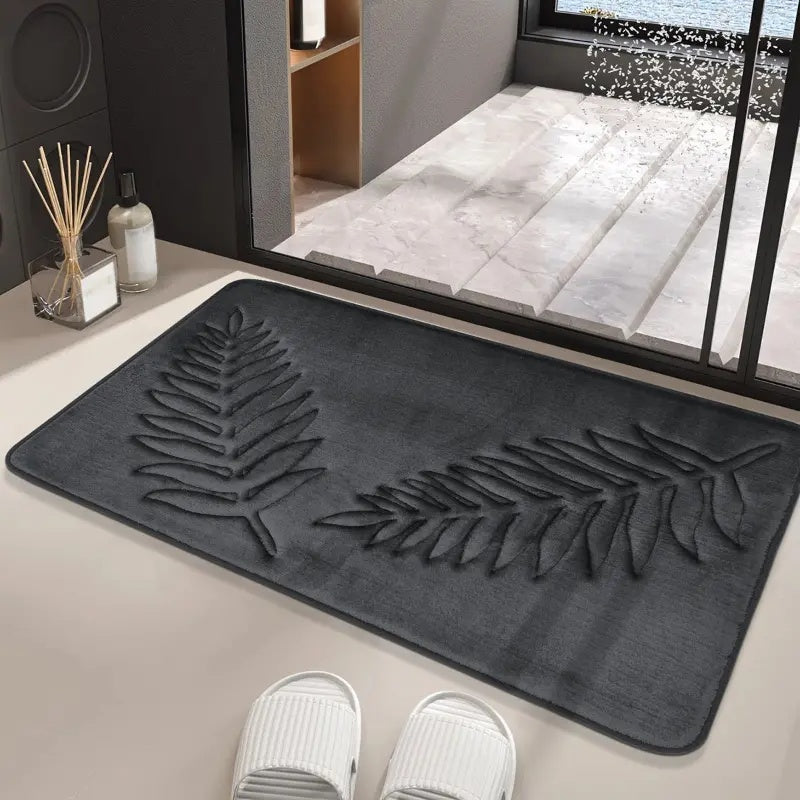 Plush Memory Foam Bath Mat Set with Leaves